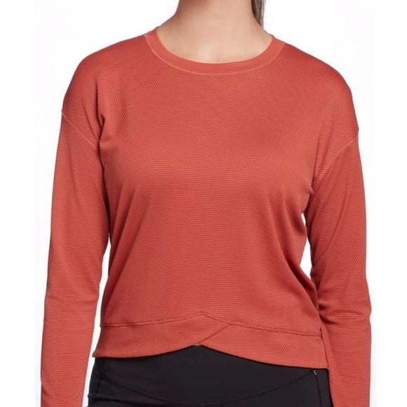 CALIA by Carrie Underwood Tops - CALIA Bubble Mesh Long Sleeve Shirt in Rust